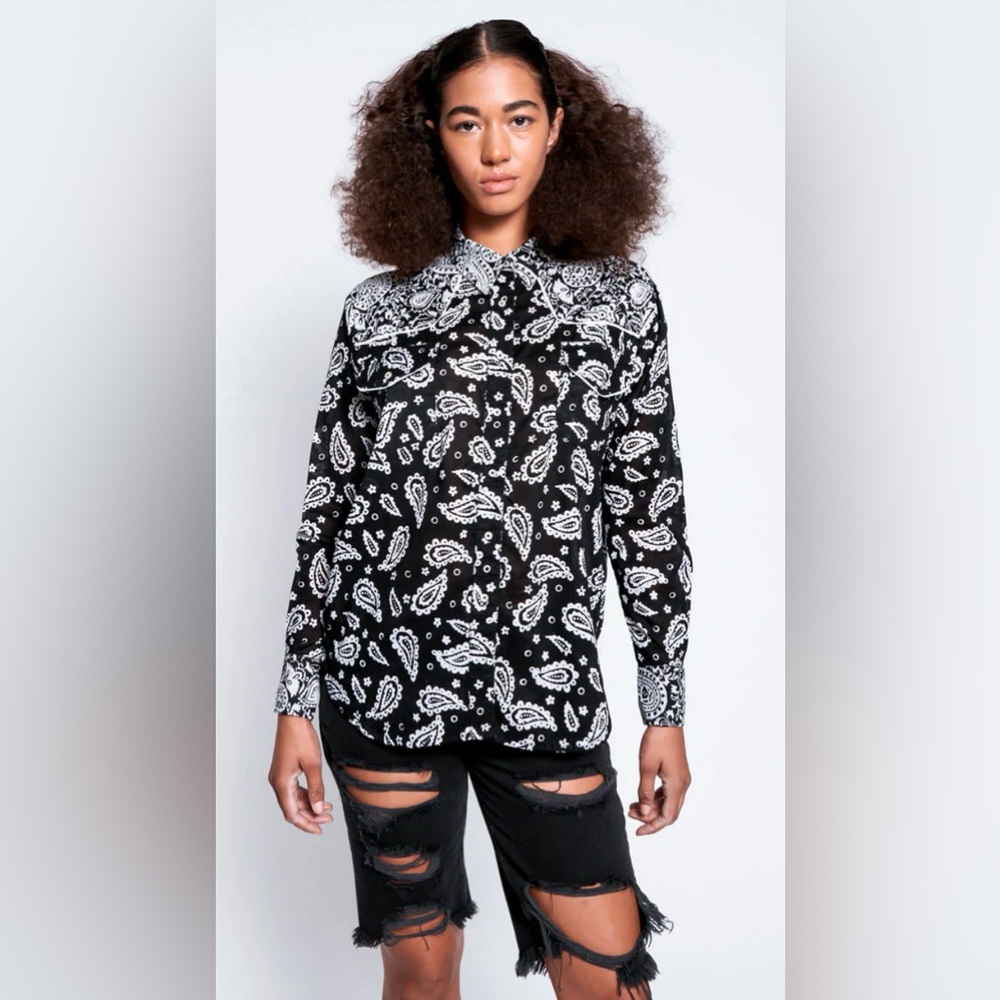NWT | One Teaspoon Hand Batik Paisley Western Shirt - Black 100% Cotton